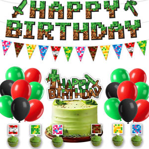 Nuevo Set de Artículos para Fiesta Temática de <span class=keywords><strong>Minecraft</strong></span> al por Mayor: Banderines, Banderas Triangulares Colgantes, Decoraciones para Pasteles, Globos - Product Image 3