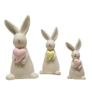 Easter Bunny Festival Gifts Ceramic Rabbit With Heart Spring Cute Bunny Figurines Ornaments