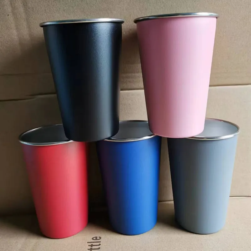 350ml Small Pint Drink Stackable Single Wall Water Shot Tumbler Metal Stainless Steel Cup With Silicone Lid Stadium Aluminium