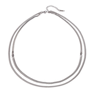 Collar de cadena de doble capa de acero inoxidable de 5 mm y 3 mm, plano y pulido, para joyería de moda. - Product Image 5