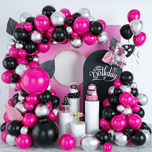 Cumpleaños telón de fondo decoración globo guirnalda Kit señoras niñas despedida de soltera decoraciones Rosa negro para fiesta de niña soltera - Product Image 1