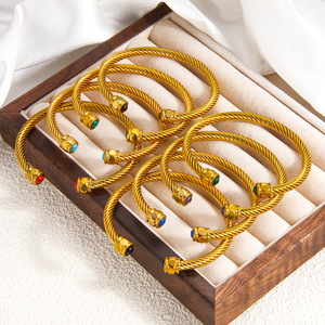 Bracelet en fil d'acier en forme de C, style Instagram, best-seller transfrontalier, jonc rétro tendance en acier inoxydable électroplaqué - Product Image 4
