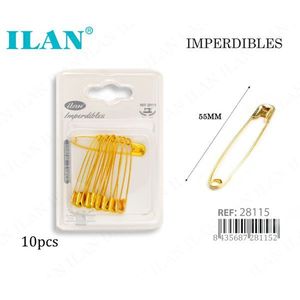 Épingles de sécurité Ilan 55 mm dorées, lot de 10 - Product Image 3