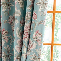 Rideaux transparents en polyester à imprimé floral vintage bleu turquoise américain pour salon, chambre à coucher, décoration intérieure