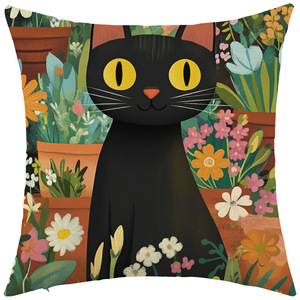 Funda de almohada con dibujo de gato negro, funda de cojín cuadrada lavable para decoración de sofá de sala de estar - Product Image 3