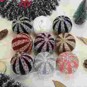Ensemble de Boules de Noël en Velours Floqué de Styles Variés, Ornements Scintillants à Paillettes pour Arbre de Noël, Décoration en Gros pour la Maison et le Nouvel An - Product Image 2