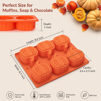Moule à gâteau en silicone citrouille à 6 cavités, sans BPA, qualité alimentaire, pour Halloween, idéal pour la cuisson de muffins, chocolats, savons et bonbons - Vente en gros