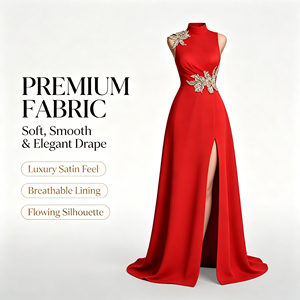 <span class=keywords><strong>Robe</strong></span> <span class=keywords><strong>de</strong></span> soirée longue en satin tissé pour <span class=keywords><strong>femme</strong></span>, coupe empire, ligne A, sans manches, avec appliques dorées, fente haute, drapée, pour soirée formelle et bal <span class=keywords><strong>de</strong></span> promo - Product Image 5