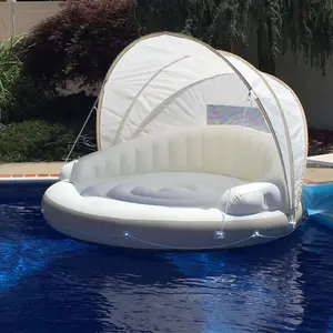 Lazy Raft Couch Air Mattress Inflatable Floating Island With Canopy Cover For Summer Pool Party