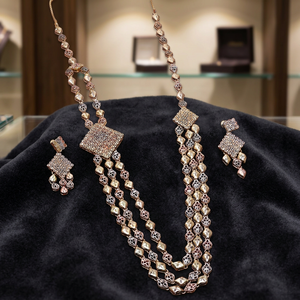 Wholesale 3 Tone Gold Plated Forming <b>Long</b> <b>Necklaces</b> Set Multi Tone Turkey <b>Long</b> Jewelry Set Tri Color Brass Fashion Jewelry Set - Product Image 3