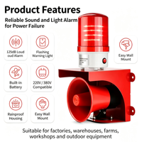 Alarme sonore et lumineuse automatique 220V 380V avec sirène stroboscopique, avertisseur sonore et lumineux avec batterie intégrée pour usine et entrepôt