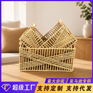 Handmade Woven Paper Rope <b>Storage</b> <b>Basket</b> Rectangle Standing Type Office Organizer For Living Room Bedroom Desktop Cosmetic - Product Image 5