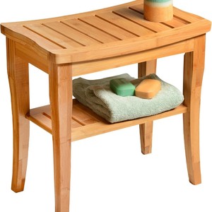 Tabouret de salle de bain en bois massif Fumo avec étagère pour serviettes et articles de toilette, siège de douche multifonctionnel pliable - Product Image 1