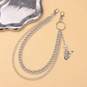 โซ่คาดเอวโครงกระดูก สองชั้น โลหะ ฮิปฮอป แฟชั่นสำหรับทุกเพศ โซ่คล้องตัว โลหะผสมสังกะสี สีขาว K - Product Image 3