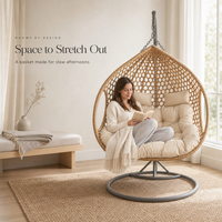 Fauteuil suspendu d'extérieur de style européen en rotin PE avec coussin imperméable, capacité 2 places, pour patio, chambre et parc