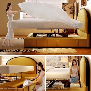 <span class=keywords><strong>Lit</strong></span> en tissu chenille rétro pour la fin de l'été, <span class=keywords><strong>lit</strong></span> double avec rangement coulissant de style mid-century pour chambre principale - Product Image 4