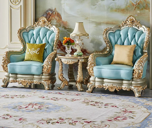 New European Classic Royal Living Room 1 2 3 Seat <b>Sofa</b> Furniture Set French Luxury Carved Solid <b>Wood</b> <b>Frame</b> Genuine Leather <b>Sofa</b> - Product Image 3