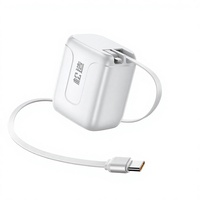Pengisi Daya GaN 30W dengan Kabel Retraktil Terintegrasi, Pengisian Cepat Dual-Port USB/USB-C, Kompatibel untuk Android Bersertifikasi HarmonyOS