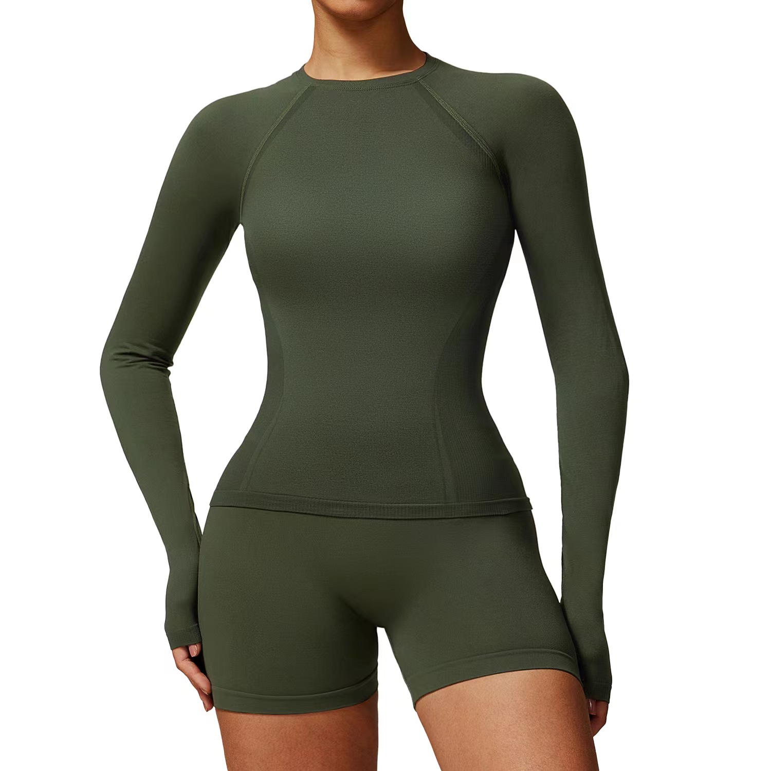 Breathable Seamless Spandex/Nylon Solid Long Sleeve Women Yoga Sets Compression Gym Shirts Workout Tops