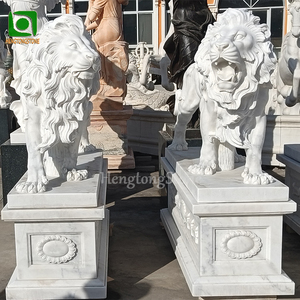 Tay Khắc Cuộc Sống Kích Thước Tự Nhiên Bằng Đá Cẩm Thạch Trắng Ngoài Trời Trang Trí Sân Vườn <span class=keywords><strong>Crouching</strong></span> Cặp Đá Sư Tử Động Vật Bức Tượng - Product Image 2