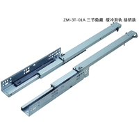 Glissières de tiroir silencieuses à rail inférieur dissimulé en acier laminé à froid, avec poignée 3D à boucle et rail inférieur en trois sections, amortisseur épaissi