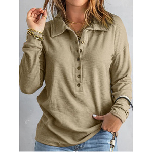Pull tricoté décontracté pour femme grande taille, à manches longues, col à revers boutonné, couleur unie, collection automne-hiver, idéal pour le dropshipping Shopify - Product Image 3