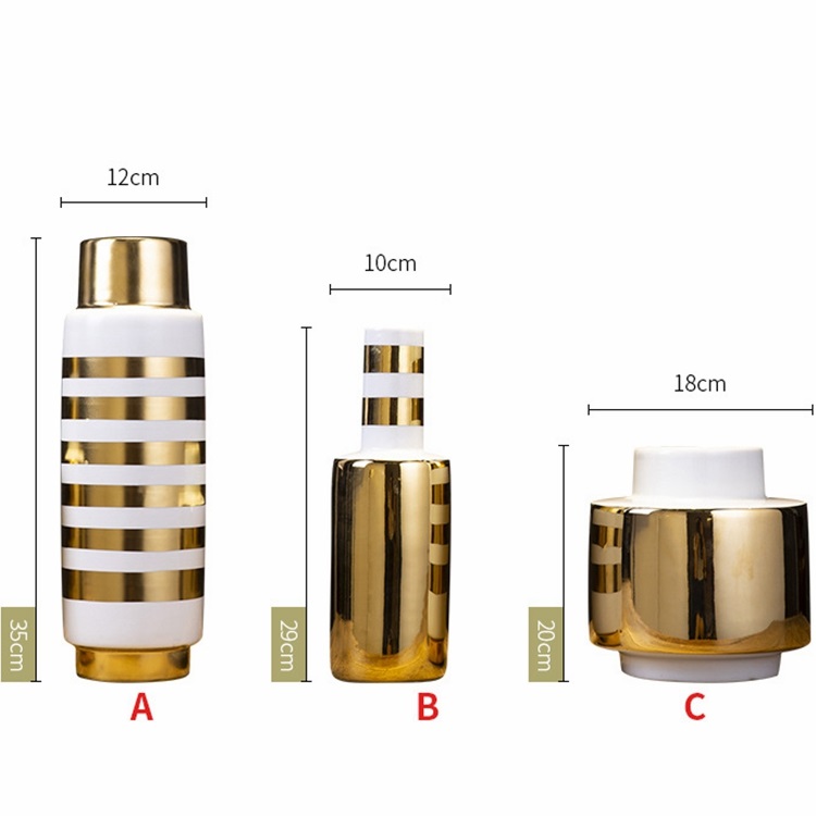 Modern contracted living room tabletop furnishing gold plated white ceramic vase