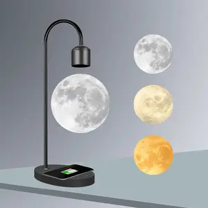 Color Switchable Magnetic Levitation Led Light 3D Floating Levitated Table Levitating Moon Lamp With Wireless Phone Charger