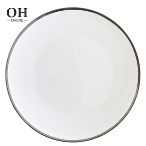Ohere OEM <span class=keywords><strong>Assiette</strong></span> en céramique à bord <span class=keywords><strong>argent</strong></span>é blanc, service de table en céramique pour restaurant, service de table en <span class=keywords><strong>porcelaine</strong></span> - Product Image 2