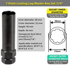 Jeu de 8 clés principales de verrouillage SAE/métrique Kit de démontage de verrouillage de roue intérieure pour le marché secondaire et les pneus de roues - Product Image 4