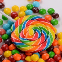 Halal gecertificeerde fabriek groothandel 50g regenboog swirl lolly's in fles - gemengde fruit harde snoepjes