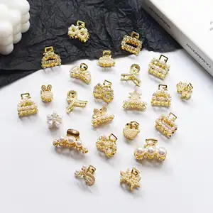 Koreanische Mini-Perlenlegierung hohl-Bangs-Clip Diamant-Quadrat-Halbkreis-Kreuzbogen kleine Klauen-Clip Strass seitlich geflochtene Haarclampe