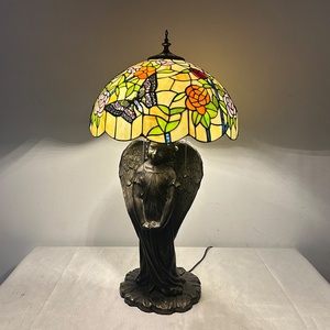 LongHuiJing European Butterfly Stained Glass LED Lampshade <b>Table</b> <b>Lamp</b> Flexible Simple Angel <b>Base</b> for Living Room Art Decoration - Product Image 3
