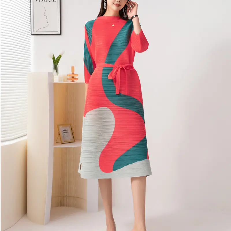 High Quality Hot Sale 2023 New Dress For Party Pleated Elegant Casual Dresses Printed Miyake Pleated Dress