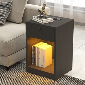 DU's <strong>Bedside</strong> <strong>Table</strong> with Fast Charging Station <strong>LED</strong> Light USB Port Smart Nightstand with Drawer Modern - Product Image 4