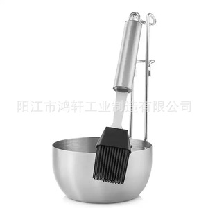 Stainless Steel Sauce Bowl With Silicone Brush 22.5Cm For <b>BBQ</b> Cooking Baking Seasoning Tools - Product Image 2
