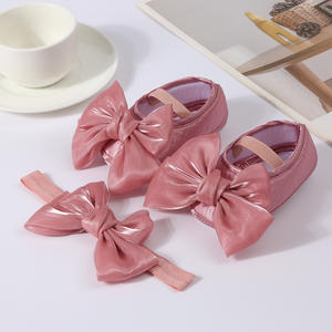 Princess Bowknot Baby Girls Baptism Shoes with <strong>Headband</strong> Cute Shiny Mary Jane Flats and Hairband Soft Sole Kids First <strong>Walkers</strong> - Product Image 4