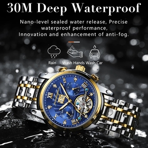 POEDAGAR 1408 Skeleton Relojes de pulsera mecánicos para hombres Reloj automático de lujo para hombres Relojes masculinos originales impermeables de acero inoxidable - Product Image 4