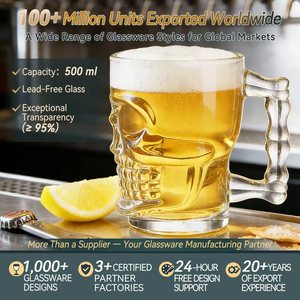 スカルデザイン 500ml 無鉛クリアビールマグカップ、優れた透明度でテーマバーやハロウィンパーティーに最適 - Product Image 1