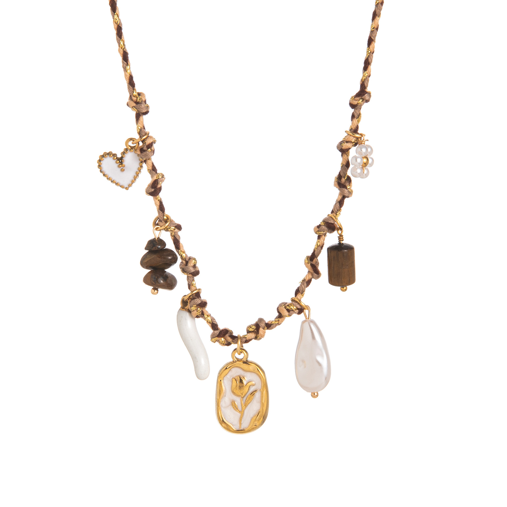 Collana con fiori marroni