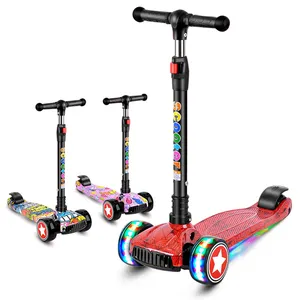 Cool Music Led Light Scooter Kids 3 PU Wheels Steel Frame Foldable Children's Kick Scooter For Girls Boys