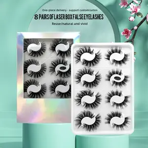 Yimart 8 Pairs 8D vizon kirpiklere uzun çapraz kalın hacimleri yanlış kirpik saç dramatik kullanımlık Wispy doğal toptan Lashes