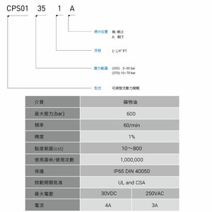 Interruptor de Presión CML CPS01 70 1 SPDT, Relé Hidráulico de Aire G1 2 IP22, Hecho en Taiwán - Product Image 4