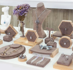 High Quality Solid Wood Microfiber Velvet Jewelry Trays Necklace Bracelet Jewelry Display Stand - Product Image 5