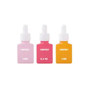 Botella de suero de aceite esencial de vidrio de 15ml con cuentagotas Embalaje de cosméticos rojo naranja teñido de rosa claro