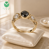 Bague de fiançailles pour femme en or jaune 14K 18K avec trois pierres de diamant vert fantaisie cultivé en laboratoire taille brillant rond, certifiée IGI