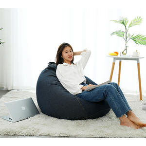Canapé pouf en denim pour une personne, housse amovible, doux et confortable, pour chambre à coucher, balcon, salle tatami, bleu denim - Product Image 1