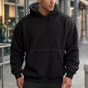 Tùy chỉnh mùa đông giản dị bông polyester quá khổ áo len trùm đầu màu rắn ấm Áo Thun Hoodie với túi - Product Image 4