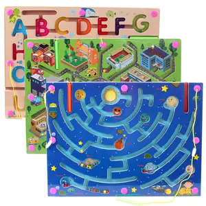 Educational Wooden Magnetic Bead Maze Toy with Dry Erase Easel Board and Colorful Shapes for Children's Development