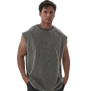 เสื้อกล้ามผู้ชายผ้าฝ้ายซักทรงคอกลมสีพื้นสไตล์ลำลองแบบถัก - Product Image 1
